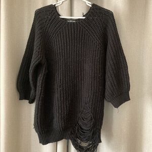 SOLD Black distressed knit sweater